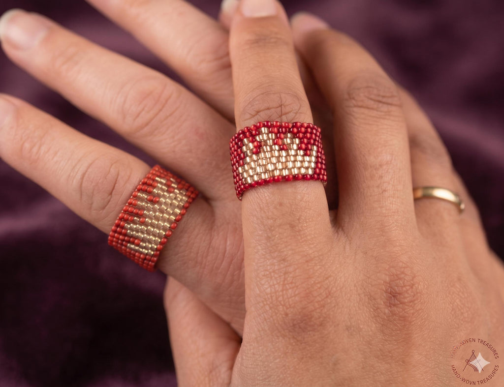 Peyote Bead Ring "Crown Design" - Traditional Peyote Style Beading Rings for Couples, King and Queen, Available in All Sizes, Made to Order, 2 Business Days Shipping