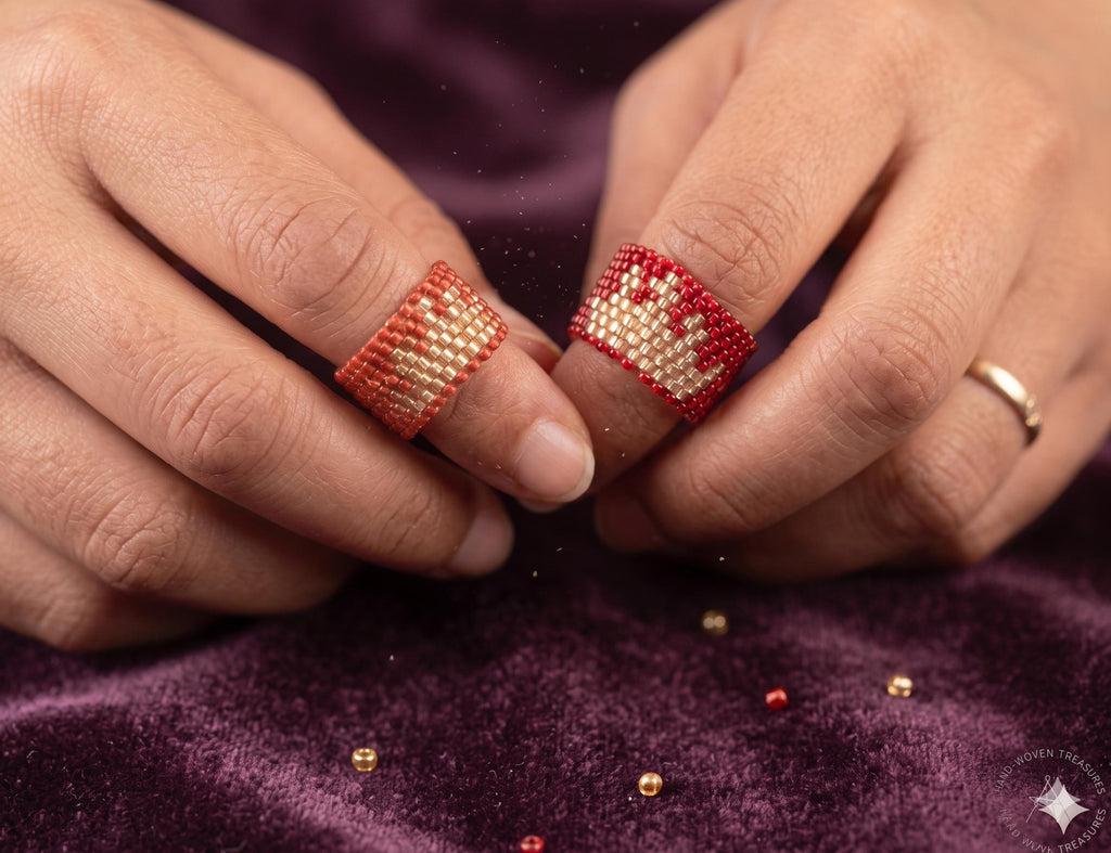 Peyote Bead Ring "Crown Design" - Traditional Peyote Style Beading Rings for Couples, King and Queen, Available in All Sizes, Made to Order, 2 Business Days Shipping