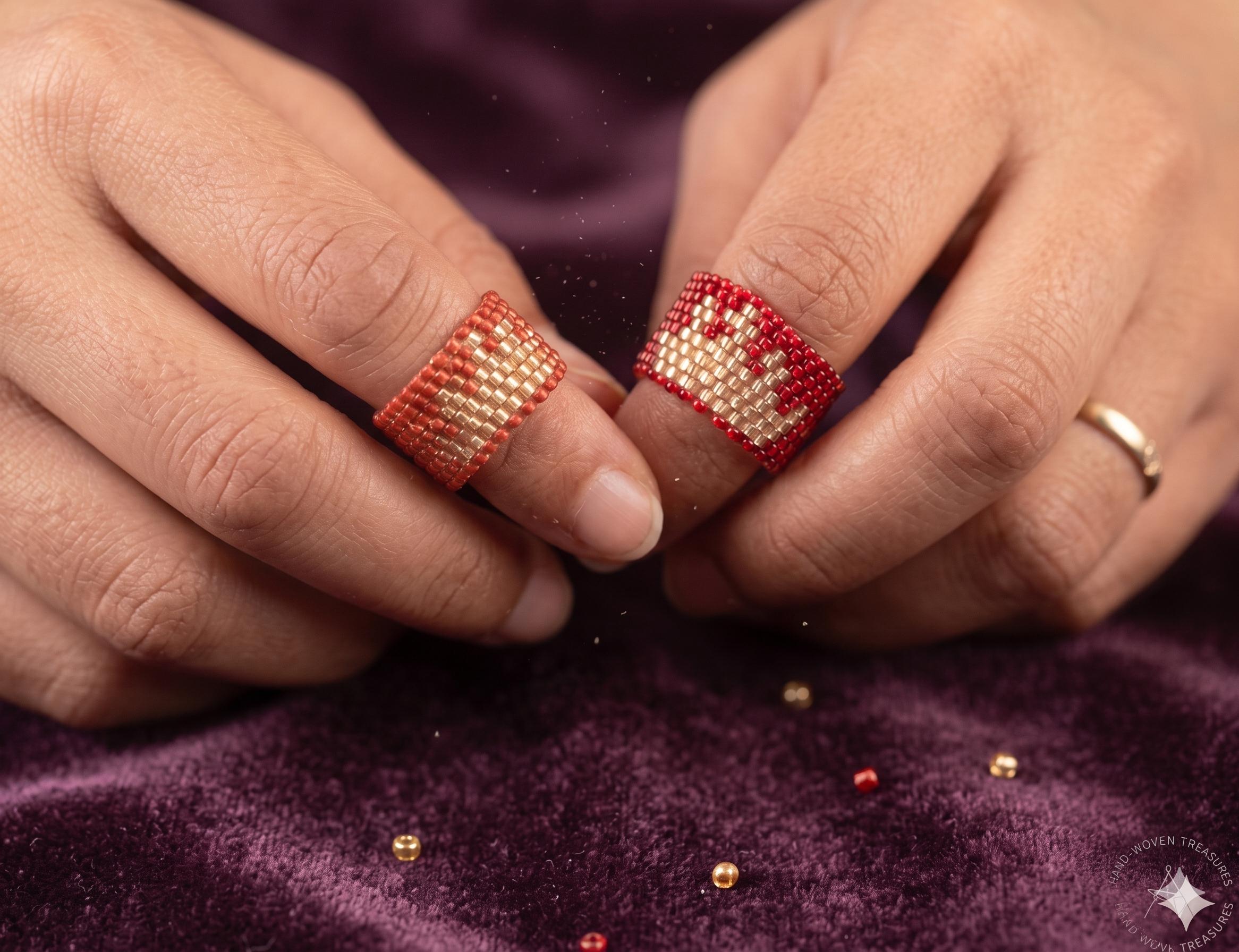Peyote Bead Ring "Crown Design" - Traditional Peyote Style Beading Rings for Couples, King and Queen, Available in All Sizes, Made to Order, 2 Business Days Shipping