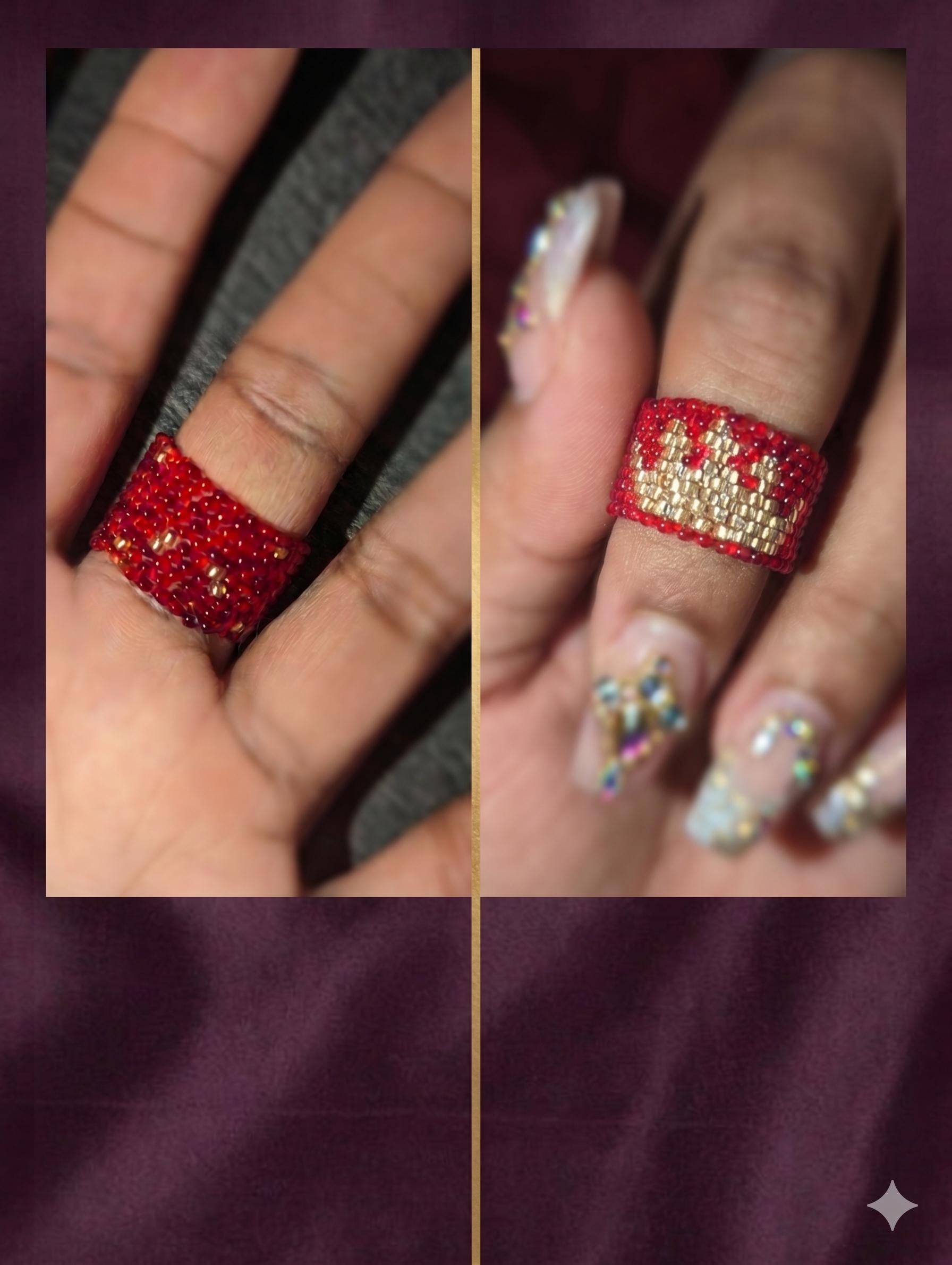 Peyote Bead Ring "Crown Design" - Traditional Peyote Style Beading Rings for Couples, King and Queen, Available in All Sizes, Made to Order, 2 Business Days Shipping