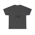 Men's Knit Round Neck Shortsleeve Tshirt - Soft Cotton Ribbed Drape Fabric, Small Center Chest Minimal Script Graphic Print, Streetwear Tee, Clothing Basics Casual Everyday Top