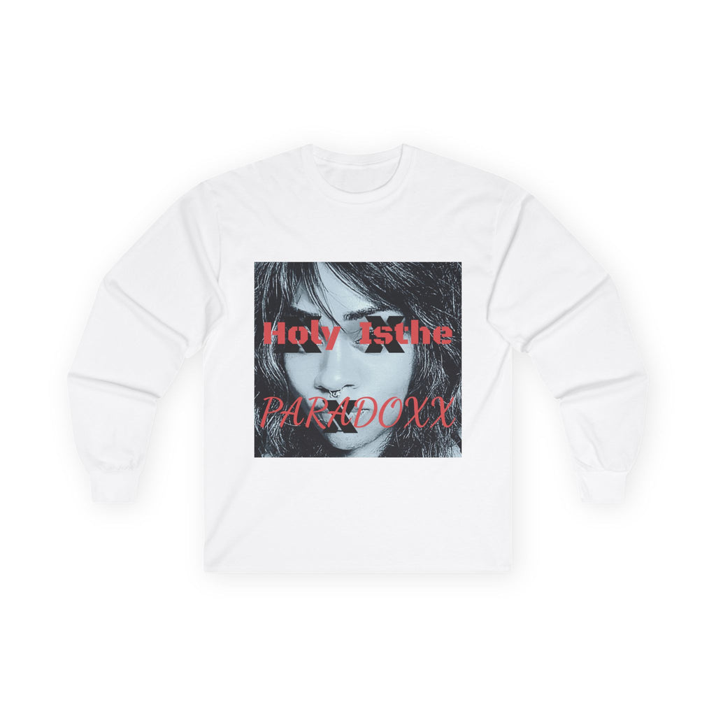 Long Sleeve Tee — Gothic Photo "Holy Is the Paradox" Graphic